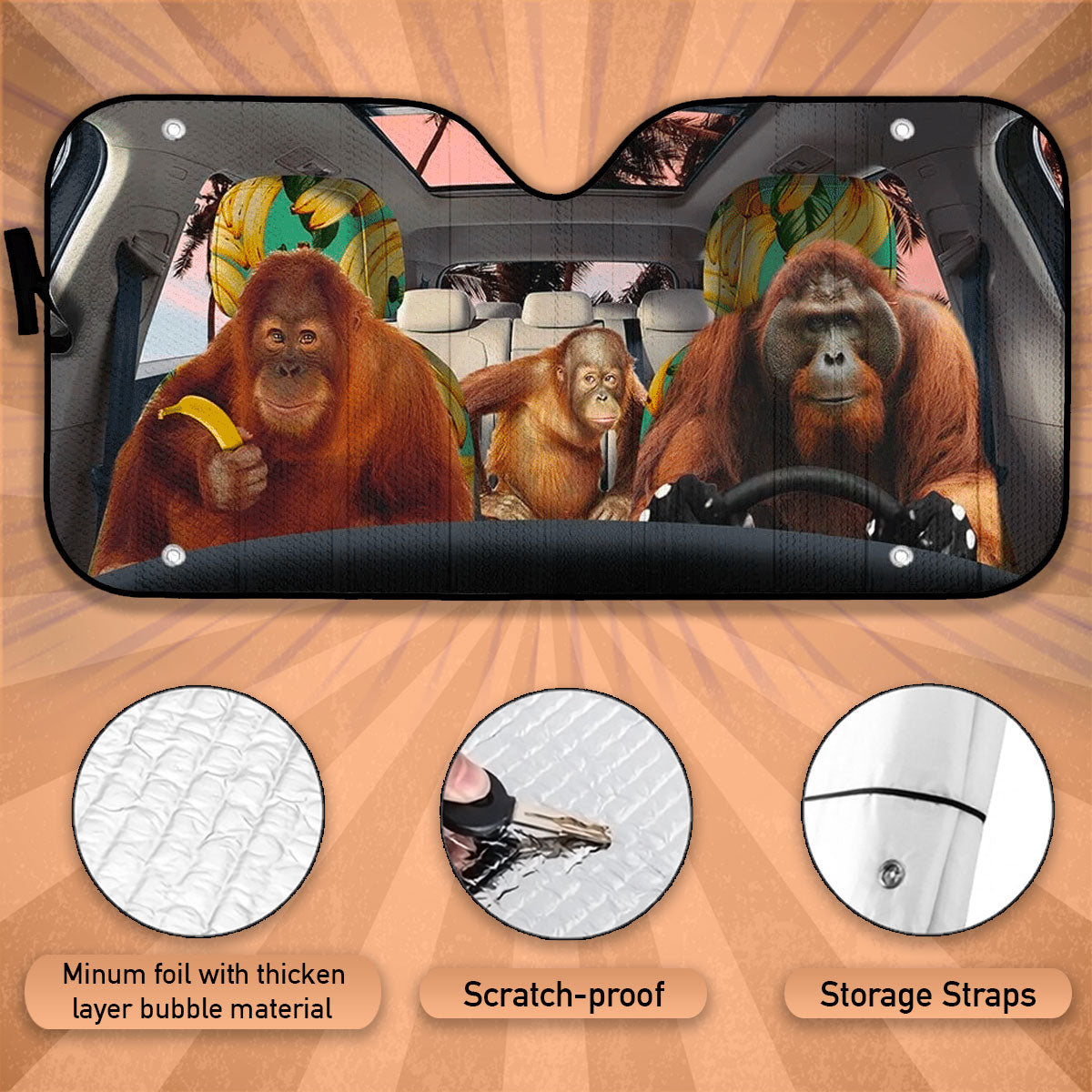 Custom Windshield Sun Shade for Car Cute Orangutan Driver Car Sun Shade - Car Accessory