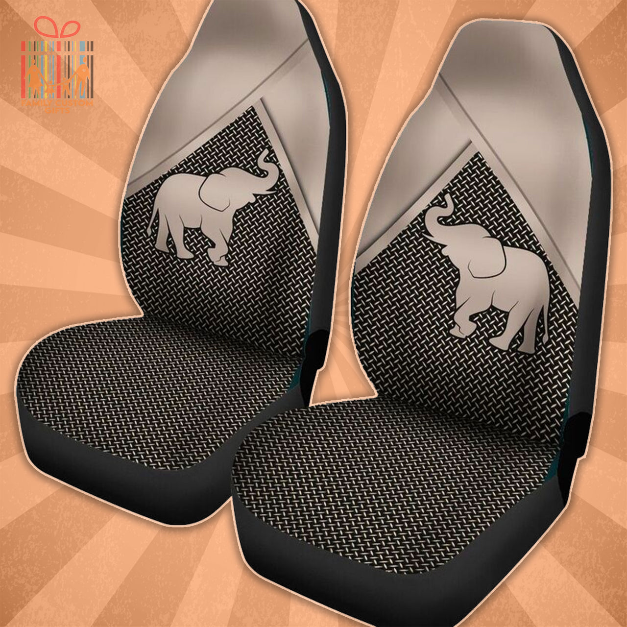 Custom Car Seat Cover Elephant Beige 3D Silver Metal Seat Covers for Cars