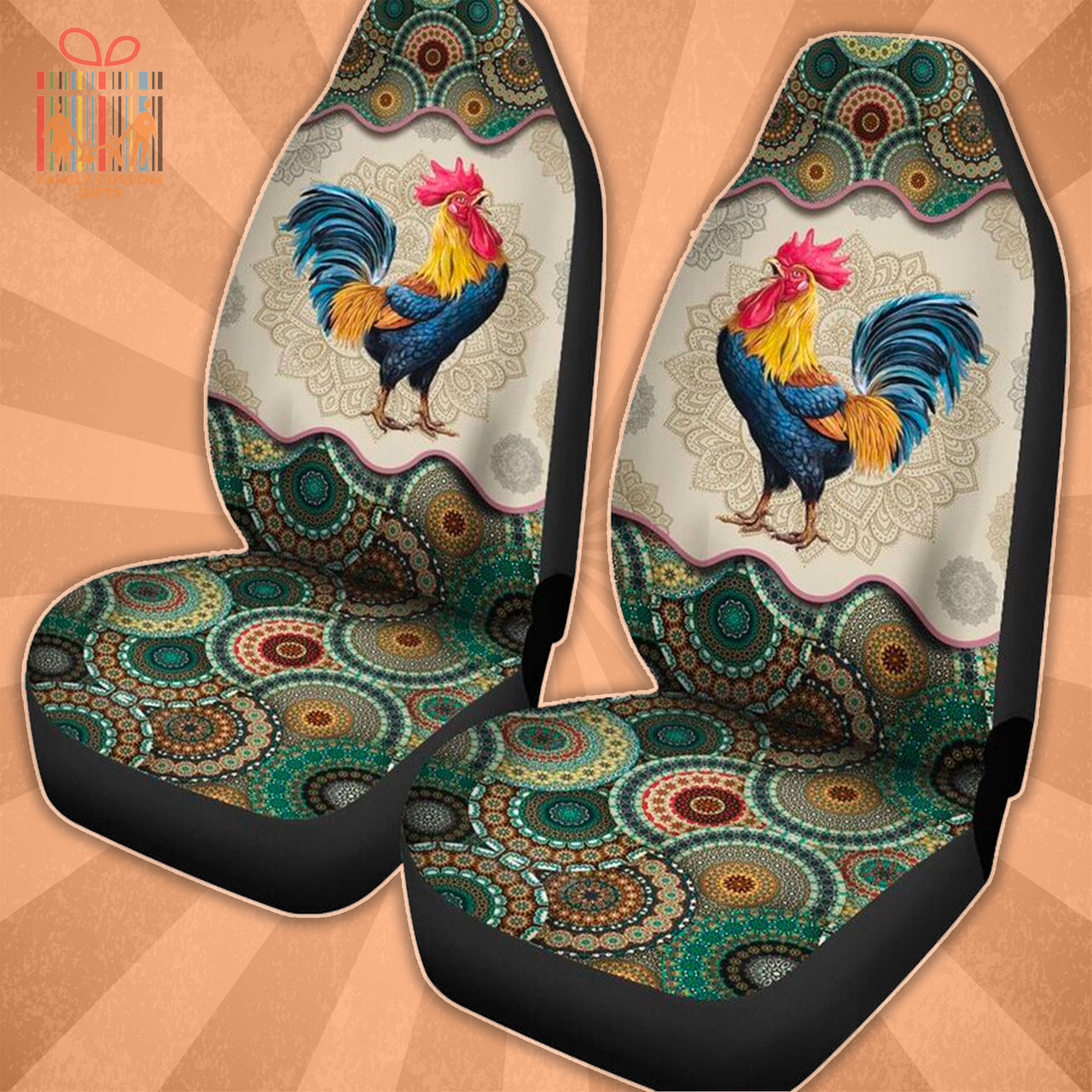 Custom Car Seat Cover Chicken Bohemian Vintage Mandala Pattern Seat Covers for Cars