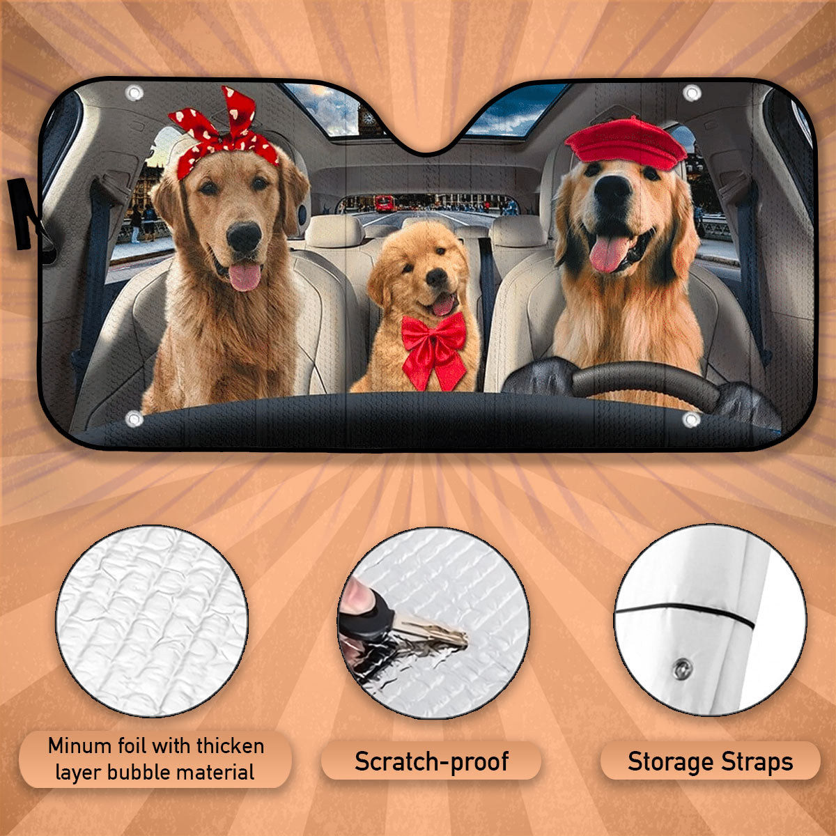 Custom Windshield Sun Shade for Car Golden Retriever Dog Driver Car Sun Shade - Car Accessory