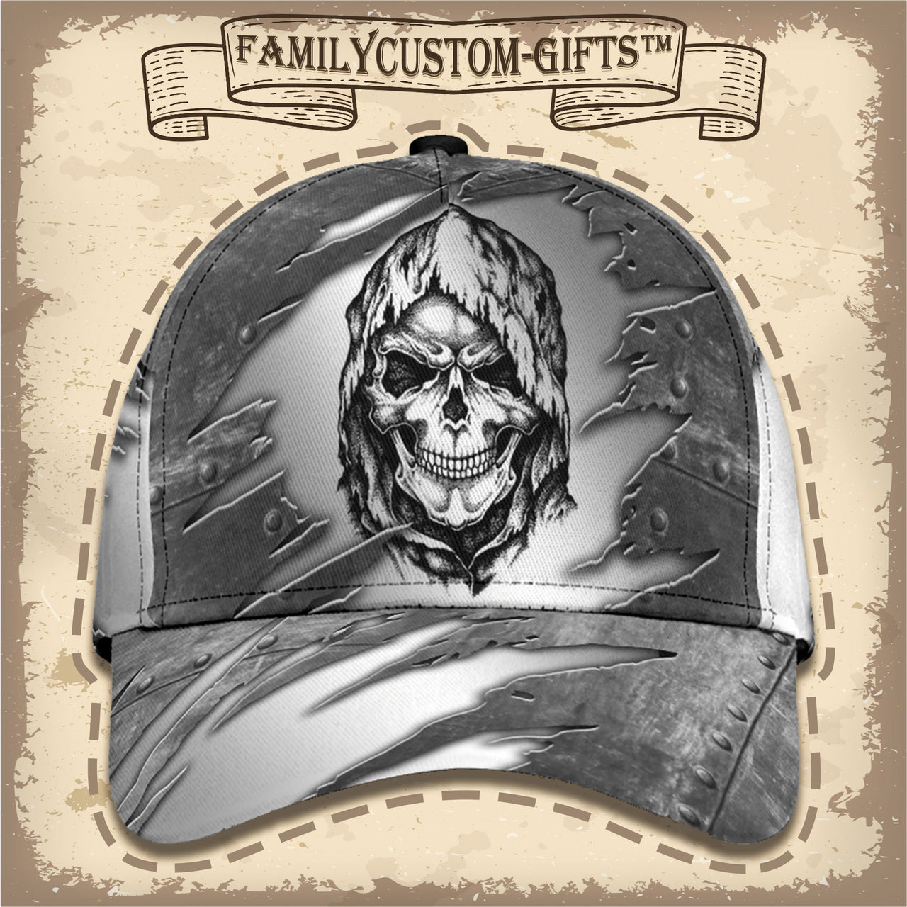 Skull Vintage Custom Hats for Men & Women 3D Prints Personalized Baseball Caps