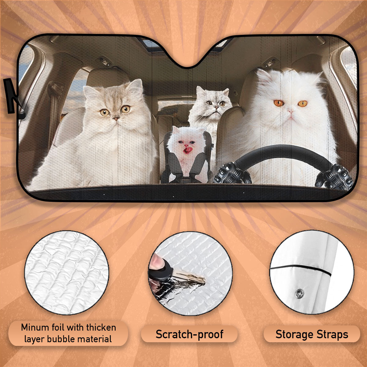 Custom Windshield Sun Shade for Car Cute Persian Cat Family Driver Car Sun Shade - Car Accessory
