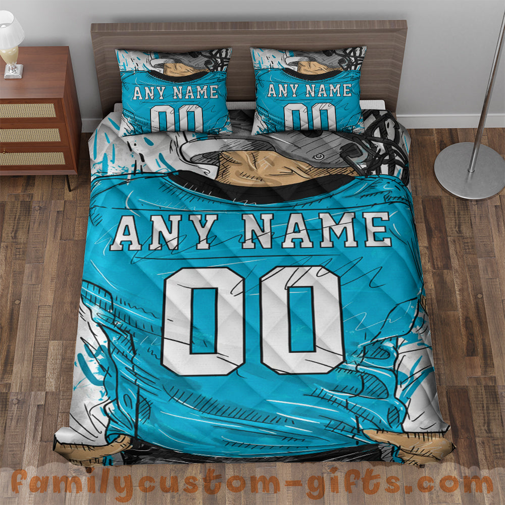 Custom Quilt Sets Carolina Jersey Personalized Football Premium Quilt Bedding for Men Women