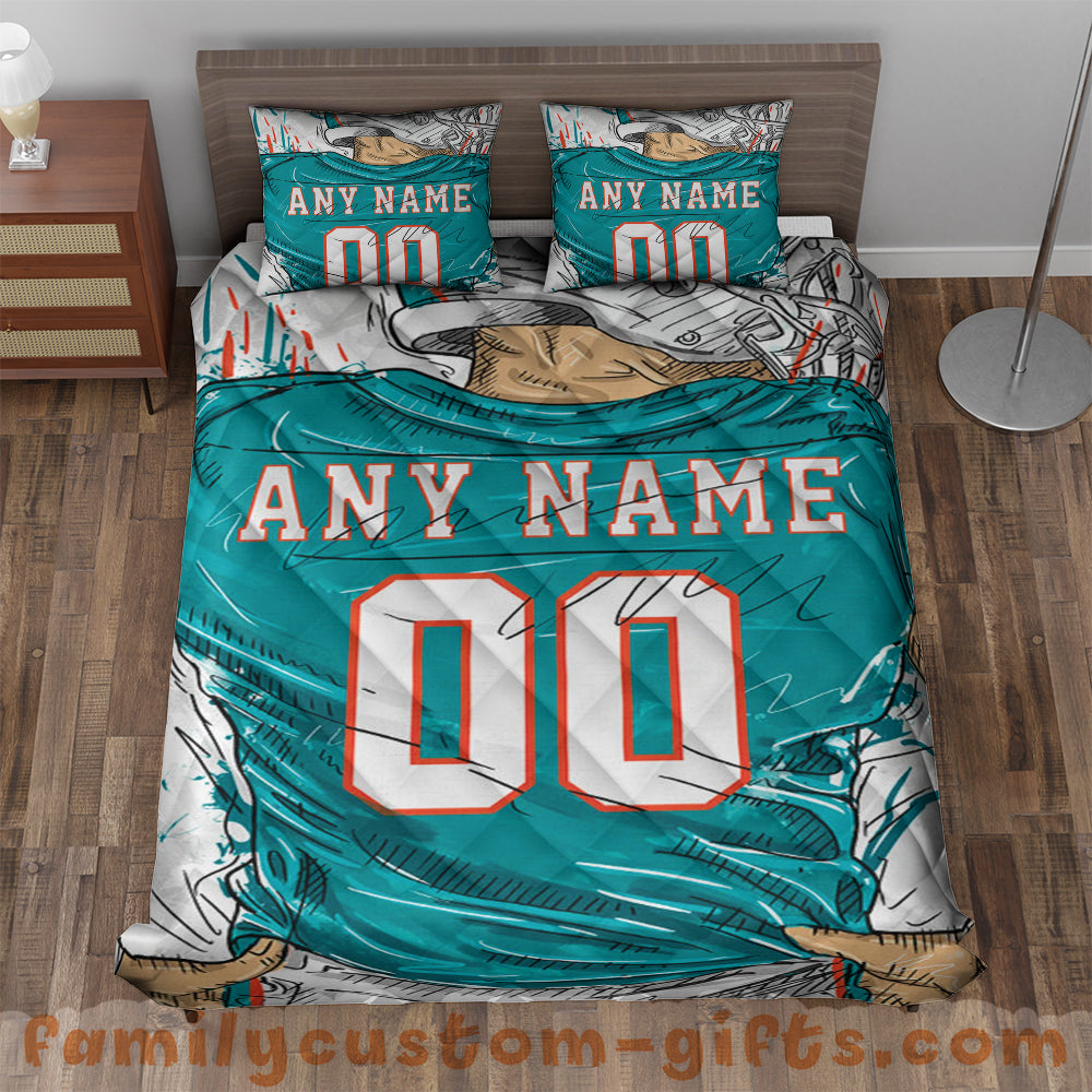 Custom Quilt Sets Miami Jersey Personalized Football Premium Quilt Bedding for Boys Girls Men Women