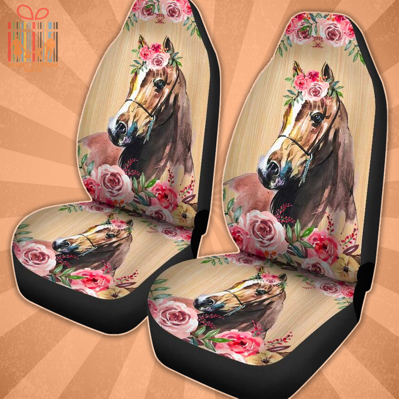 Custom Car Seat Cover Floral Horse Car Seat Cover Flowers Wood Seat Covers for Cars