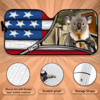 Thumbnail for Custom Windshield Sun Shade for Car Cute Koala American Flag Zipper Driver Car Sun Shade