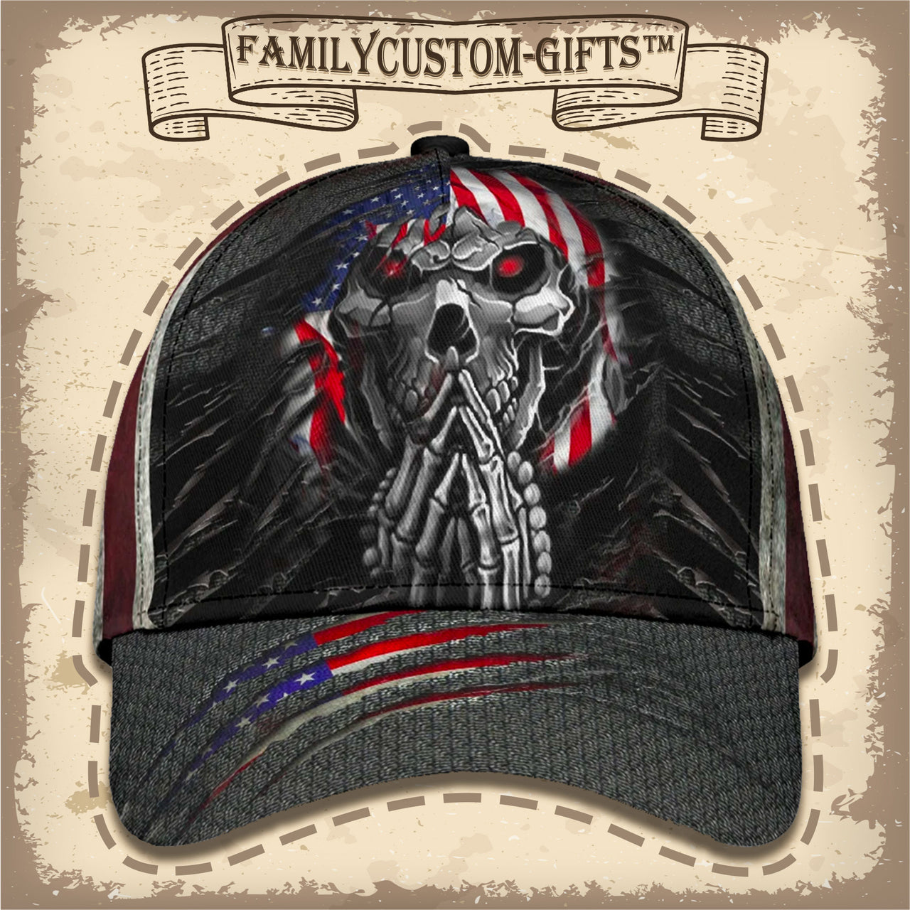 Skull Ghost Death American Flag Custom Hats for Men & Women 3D Prints Personalized Baseball Caps
