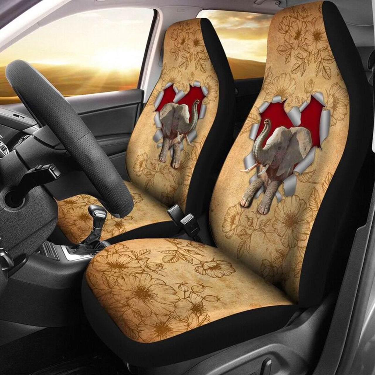 Custom Car Seat Cover Elephant Ripped Heart Vintage Pattern Seat Covers for Cars