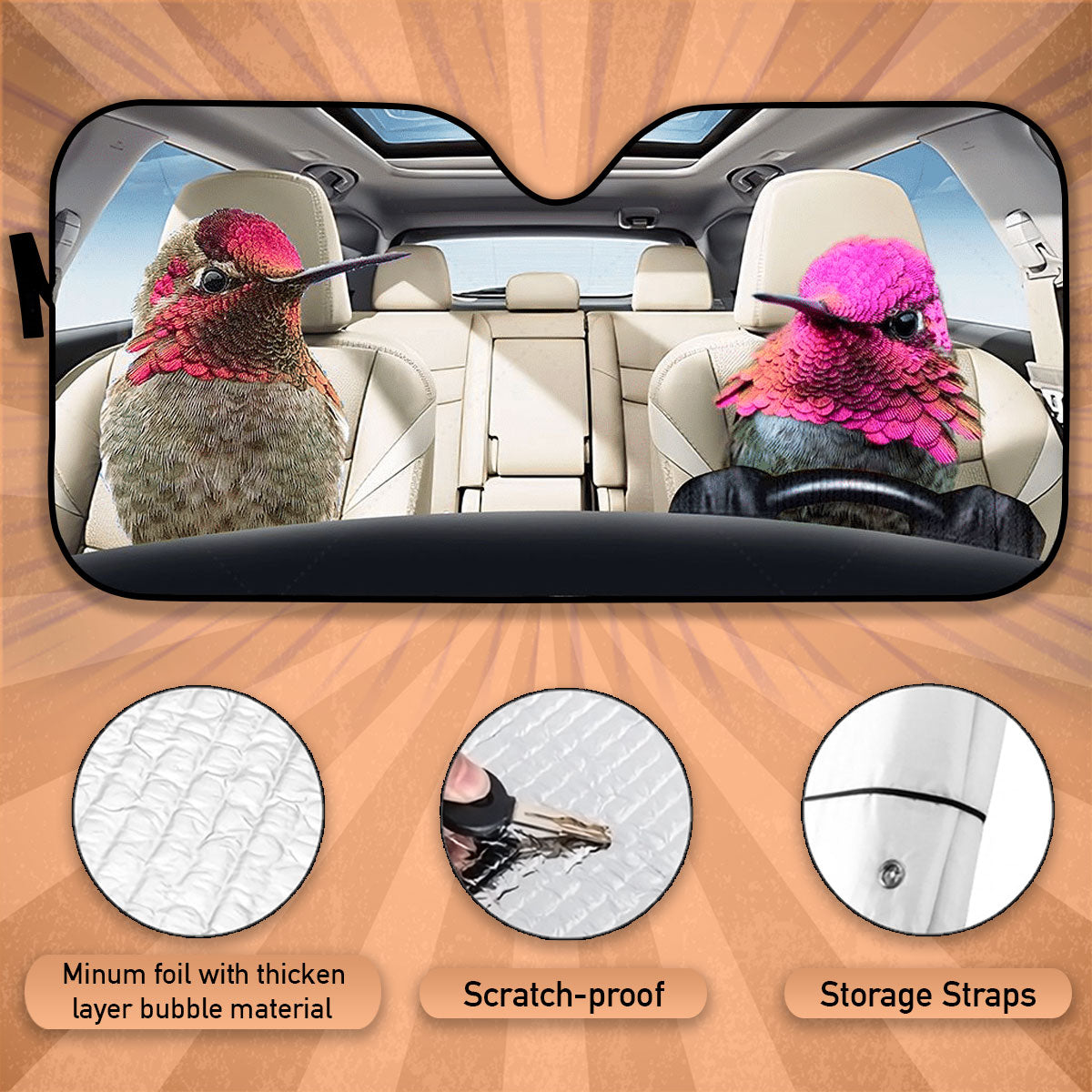 Custom Windshield Sun Shade for Car Cute Hummingbird Driver Car Sun Shade - Car Accessory