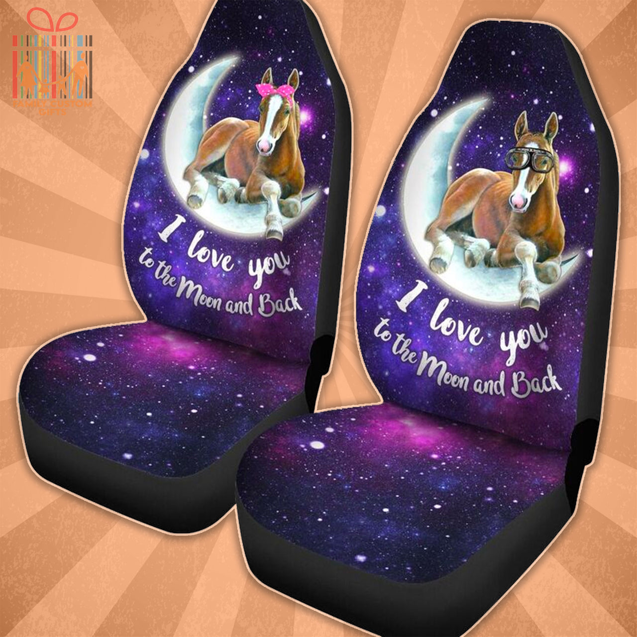 Custom Car Seat Cover I Love You To The Moon And Back Horse Seat Covers for Cars