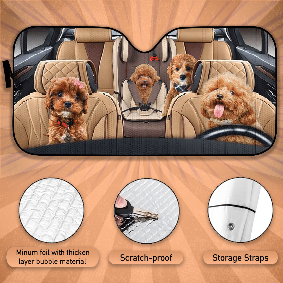 Custom Windshield Sun Shade for Car Cute Poodle Dog Family Driver Car Sun Shade - Car Accessory