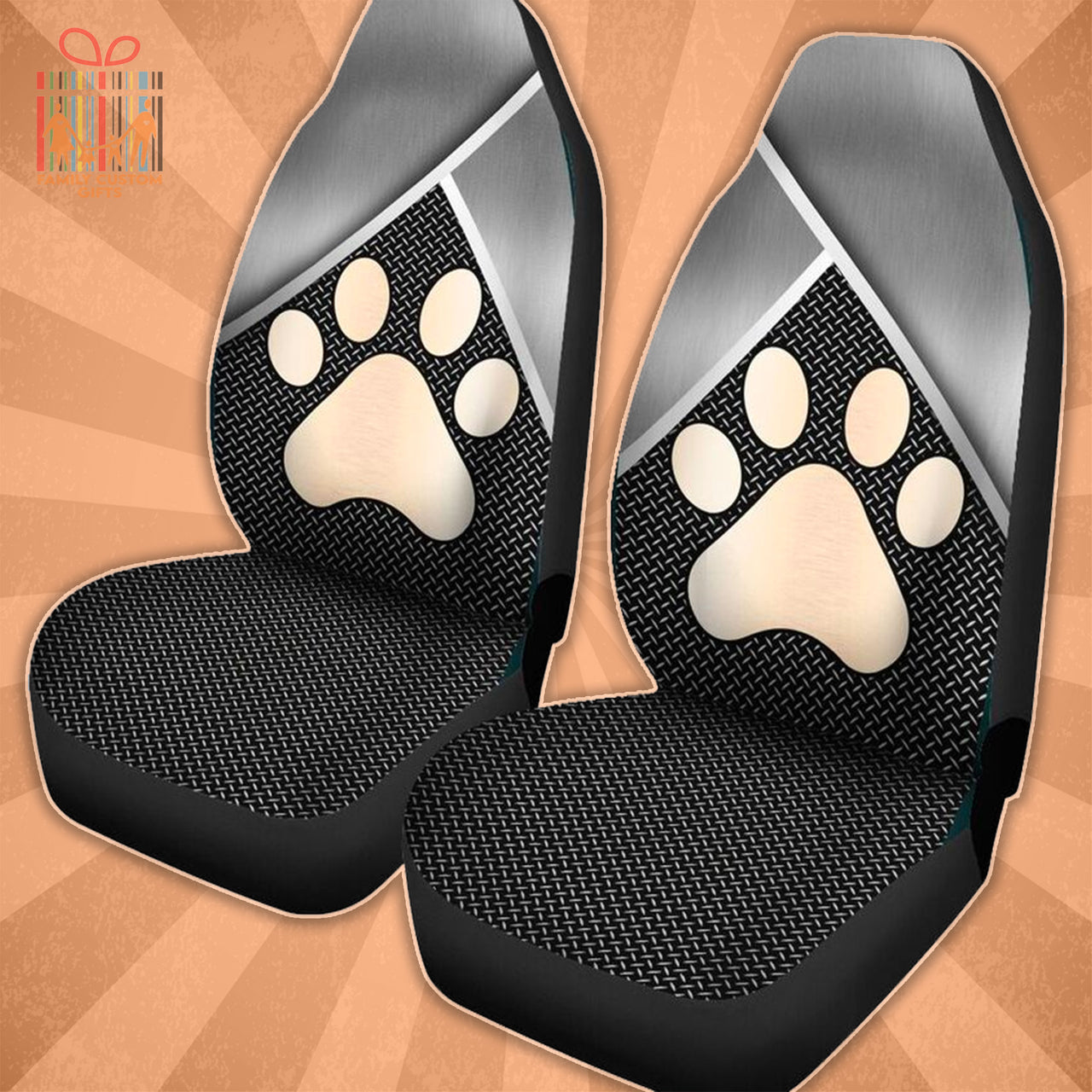 Custom Car Seat Cover Dog Paw Print 3D Silver Metal Seat Covers for Cars