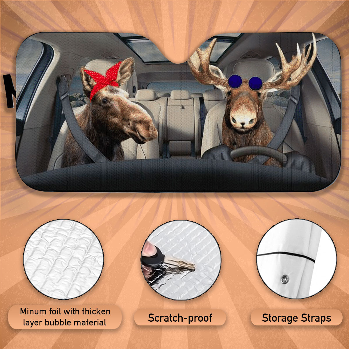 Custom Windshield Sun Shade for Car Cute Moose Driver Car Sun Shade - Car Accessory