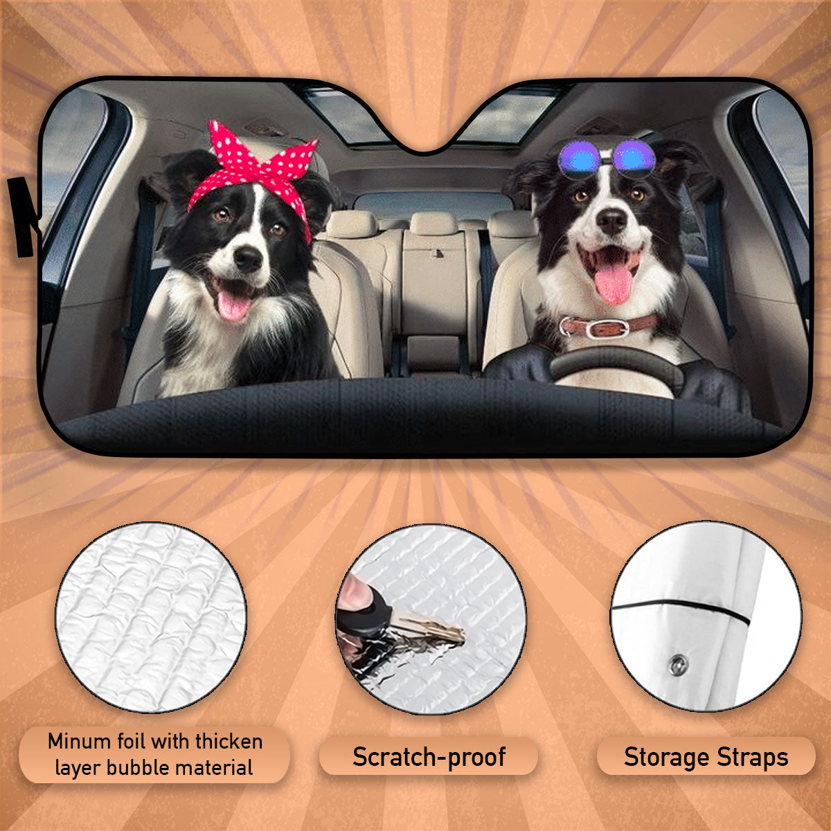 Custom Windshield Sun Shade for Car Cute Border Collie Driver Car Sun Shade - Car Accessory
