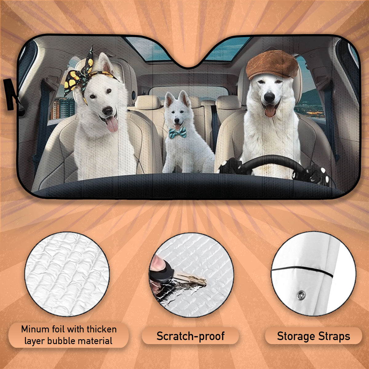 Custom Windshield Sun Shade for Car White Shepherd Dog Driver Car Sun Shade - Car Accessory