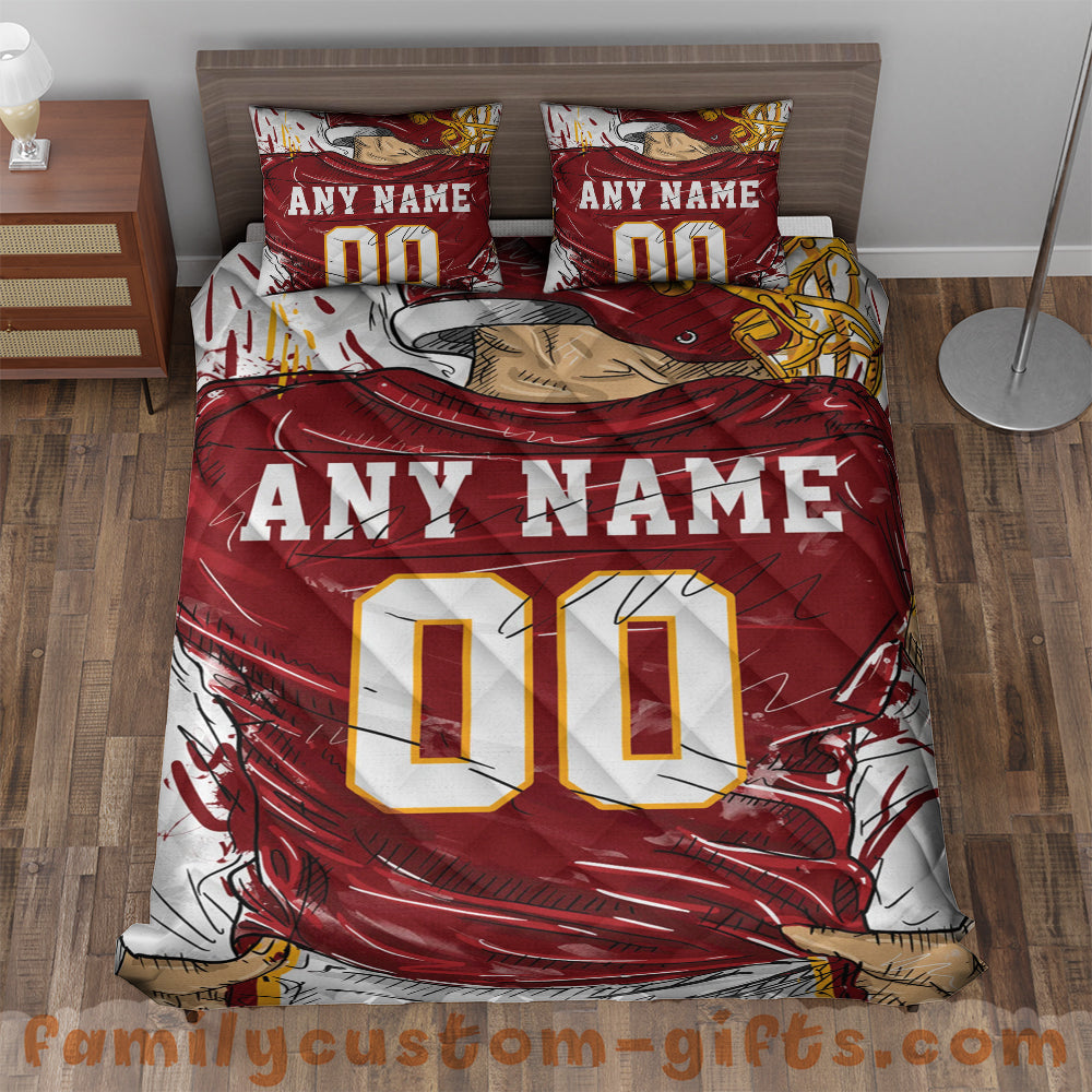 Custom Quilt Sets Washington Jersey Personalized Football Premium Quilt Bedding for Men Women