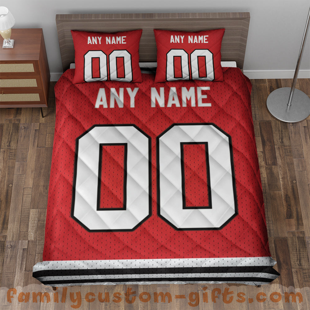 Custom Quilt Sets Chicago Jersey Personalized Ice Hockey Premium Quilt Bedding for Men Women
