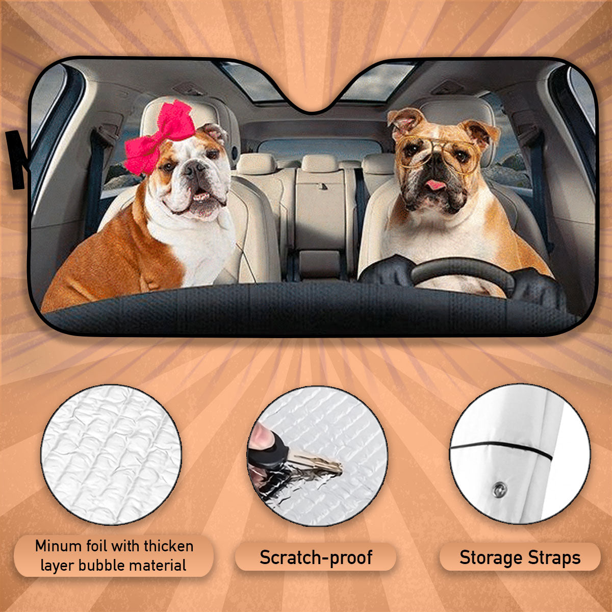 Custom Windshield Sun Shade for Car Fun Cute Bull Dog Driver Car Sun Shade - Car Accessory