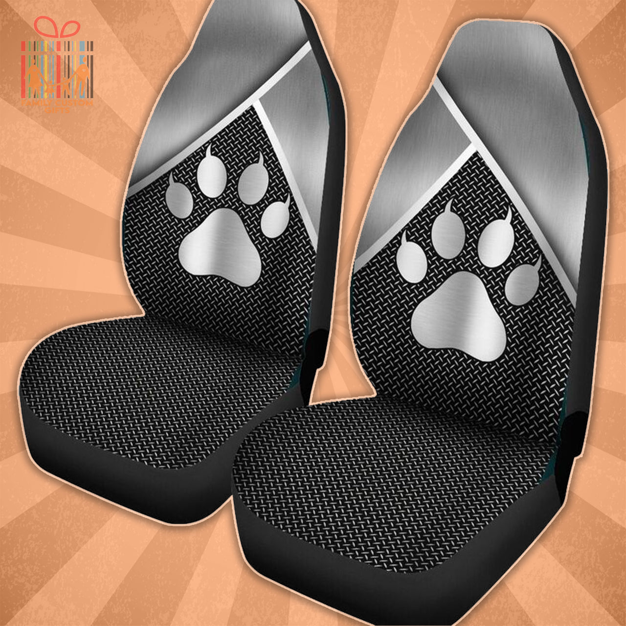 Custom Car Seat Cover Cat Paw Print 3D Silver Metal Seat Covers for Cars