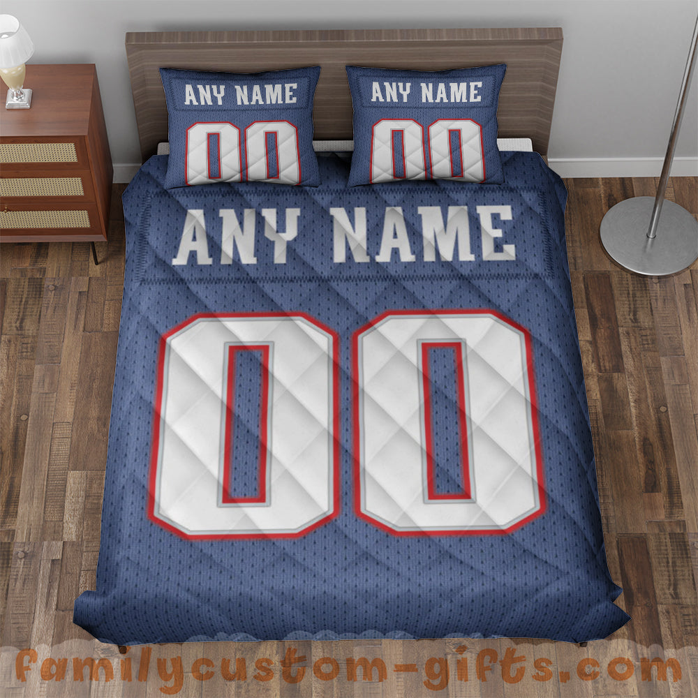Custom Quilt Sets New England Jersey Personalized Football Premium Quilt Bedding for Men Women