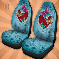 Thumbnail for Custom Car Seat Cover Blue Butterfly Ripped Heart Vintage Seat Covers for Cars