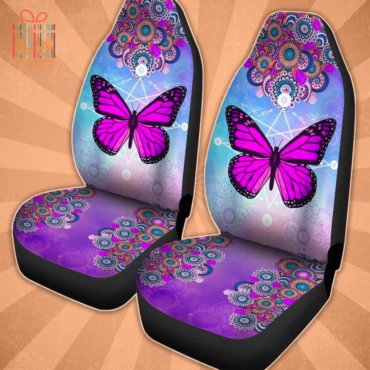 Custom Car Seat Cover Butterfly Mayan Circle Pattern Seat Covers for Cars