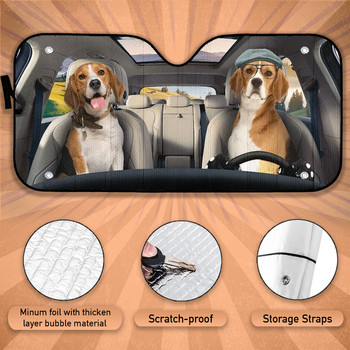 Custom Windshield Sun Shade for Car Cute Beagle Dog Driver Car Sun Shade - Car Accessory