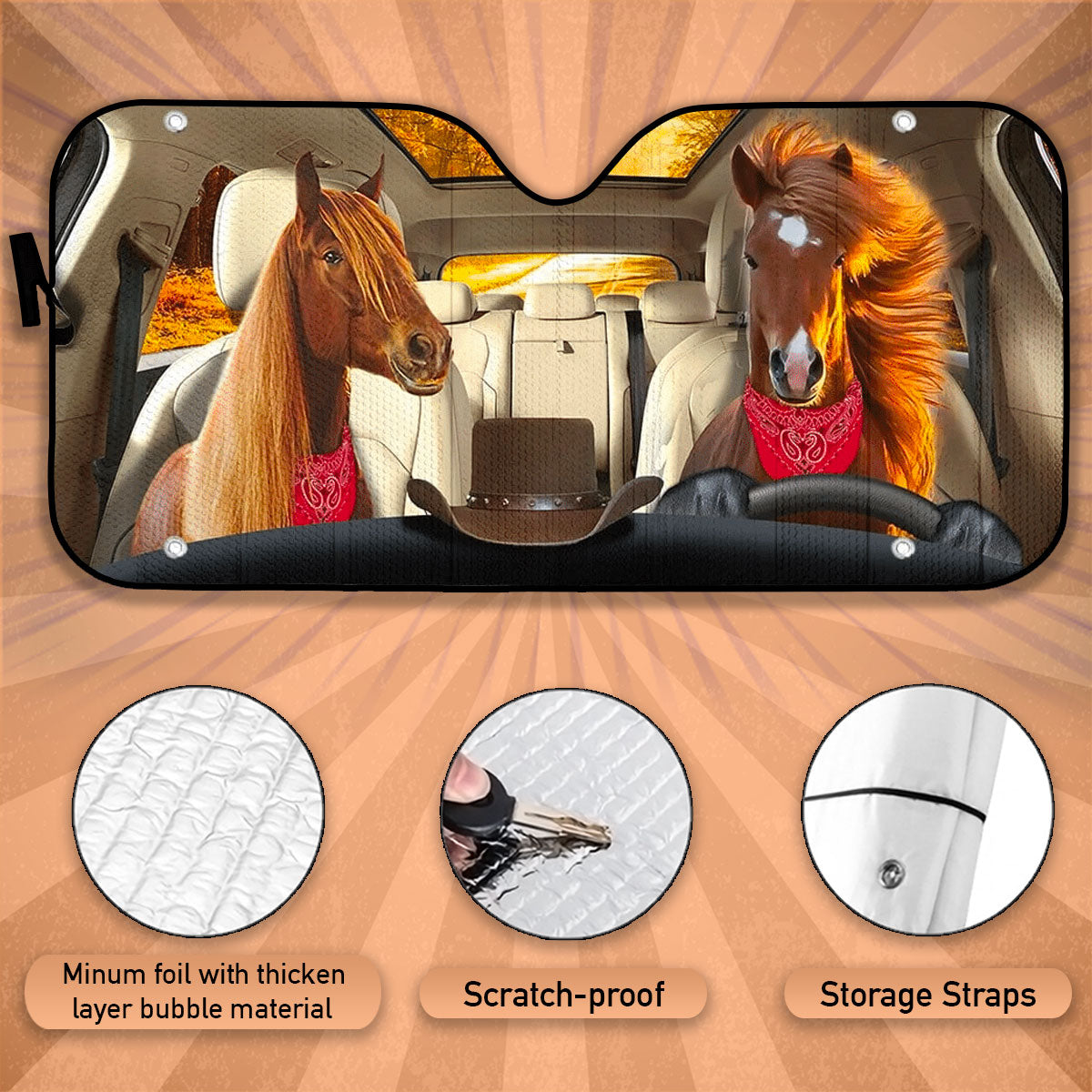 Custom Windshield Sun Shade for Car Fun Cute Horse Driver Car Sun Shade - Car Accessory