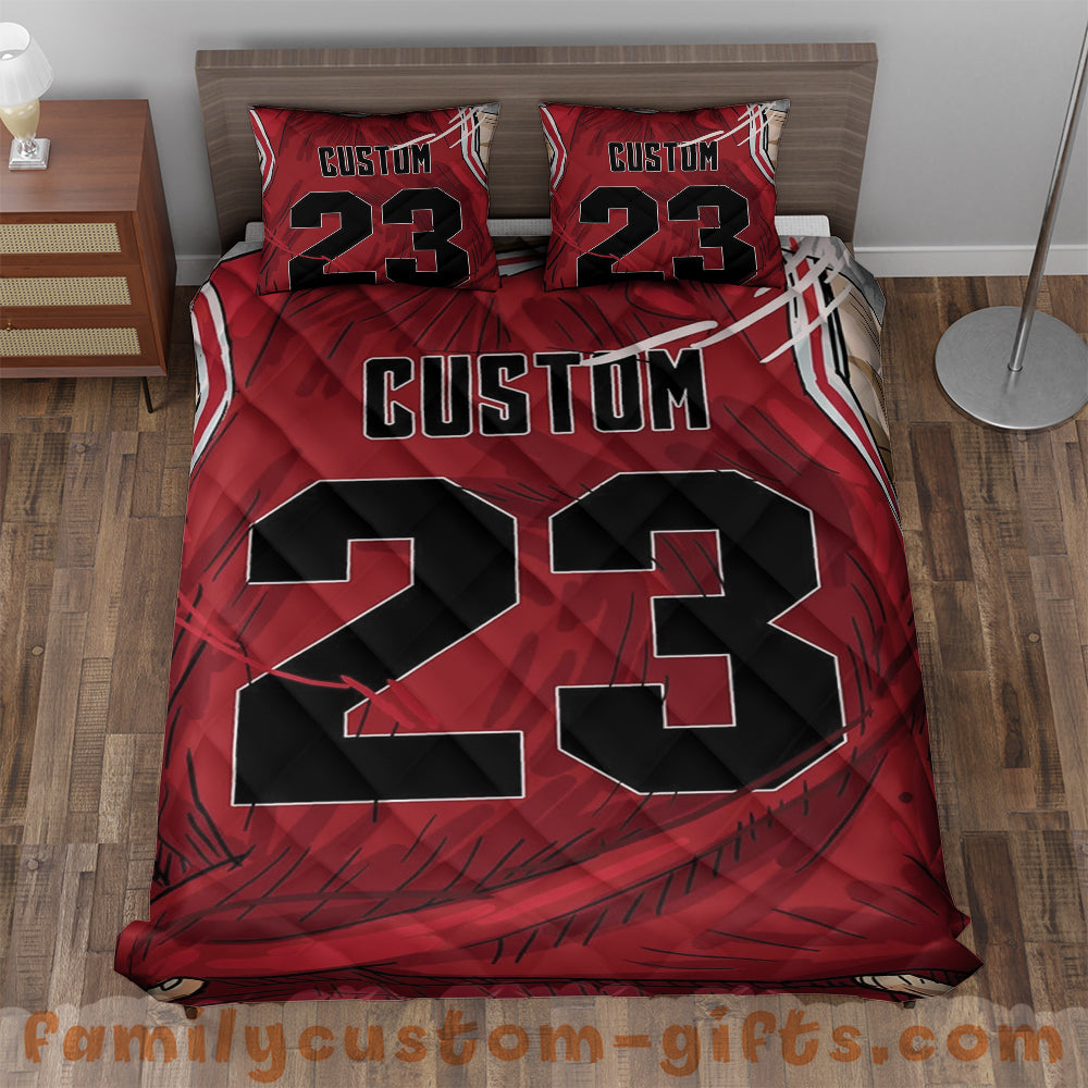 Custom Quilt Sets Chicago Jersey Personalized Basketball Premium Quilt Bedding for Boys Girls Men Women