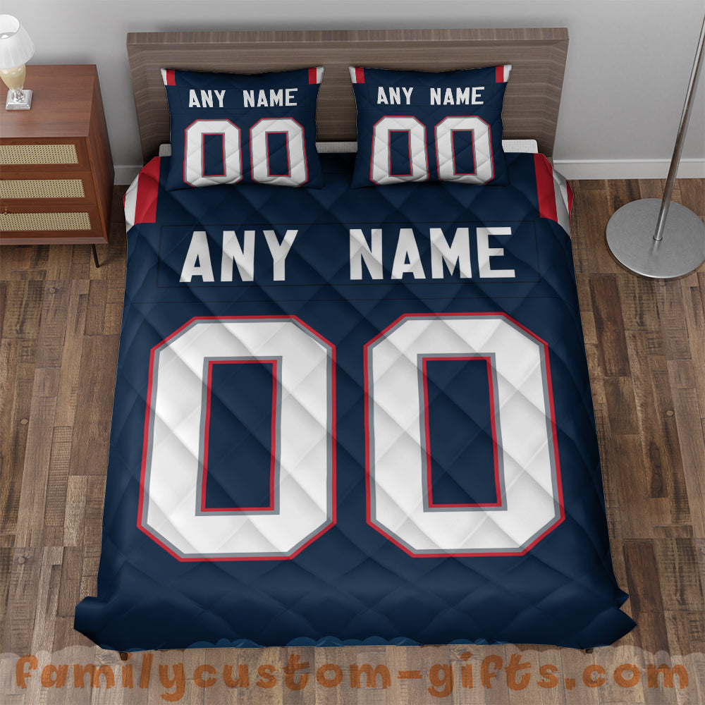 Custom Quilt Sets New England Jersey Personalized Football Premium Quilt Bedding for Men Women