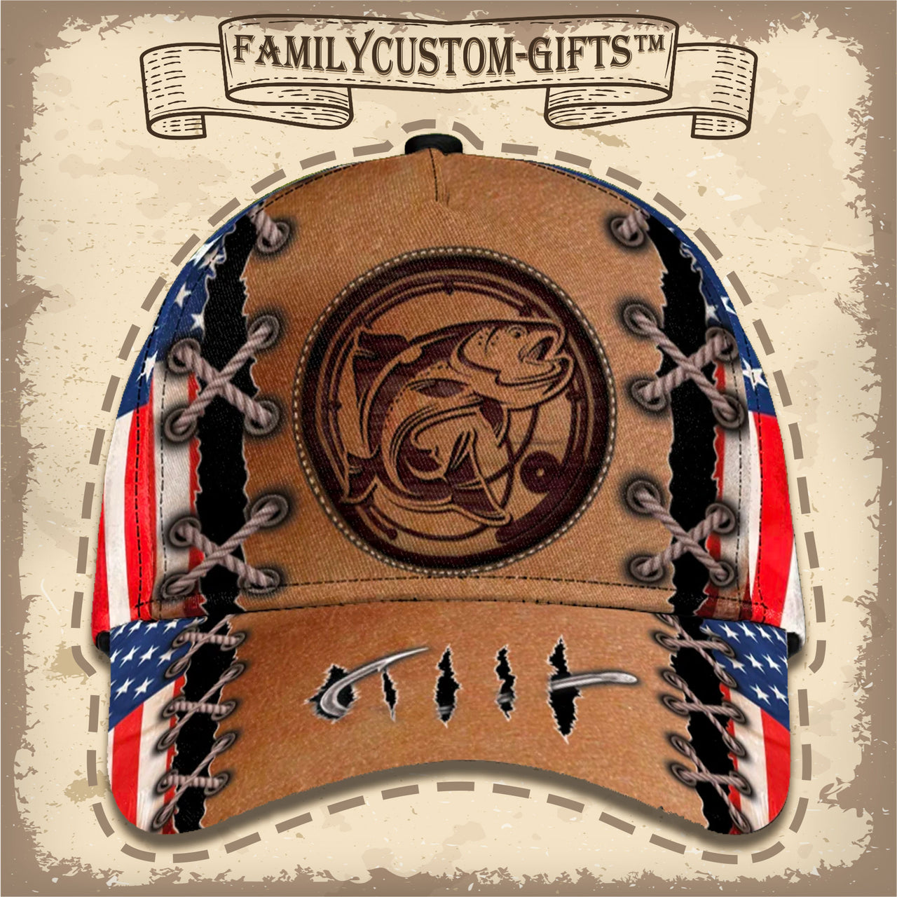 Fishing American Flag Custom Hats for Men & Women 3D Prints Personalized Baseball Caps