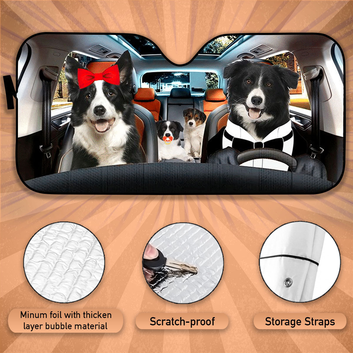 Custom Windshield Sun Shade for Car Fun Cute Border Collie Driver Car Sun Shade - Car Accessory
