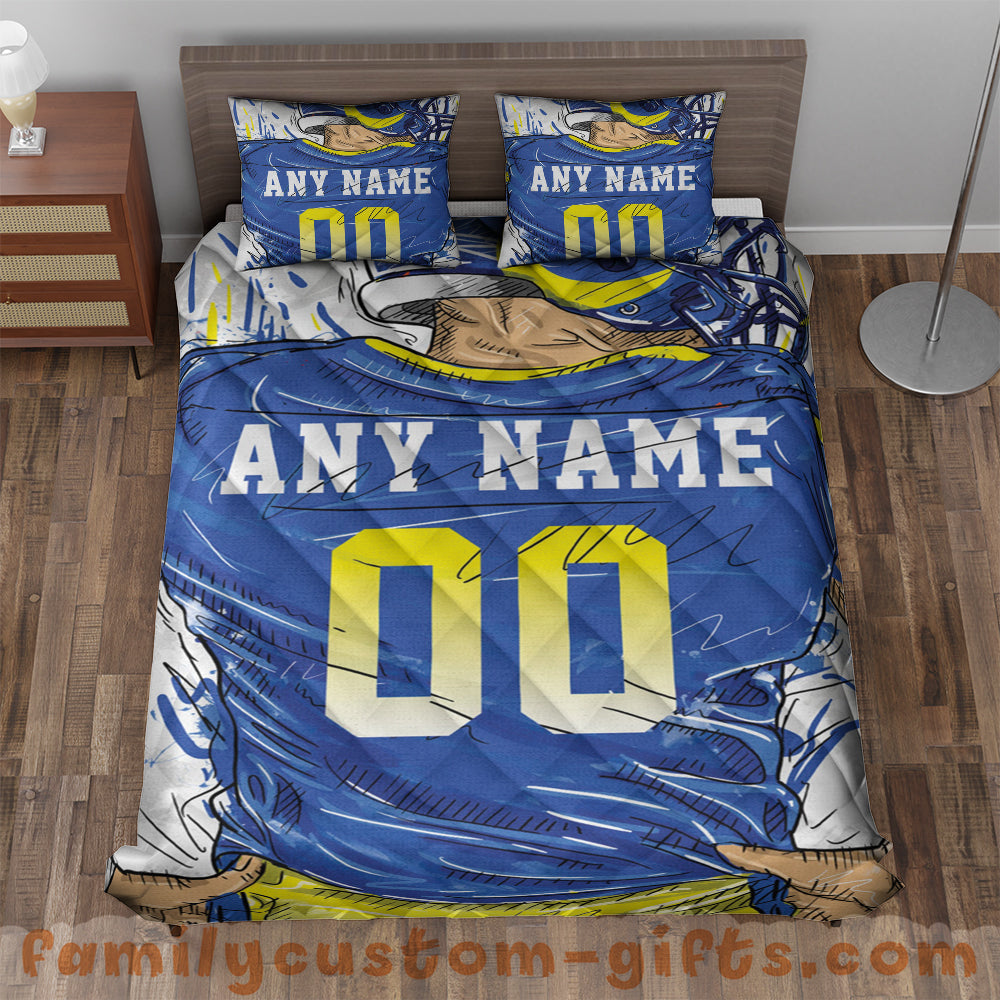 Custom Quilt Sets Los Angeles Jersey Personalized Football Premium Quilt Bedding for Men Women