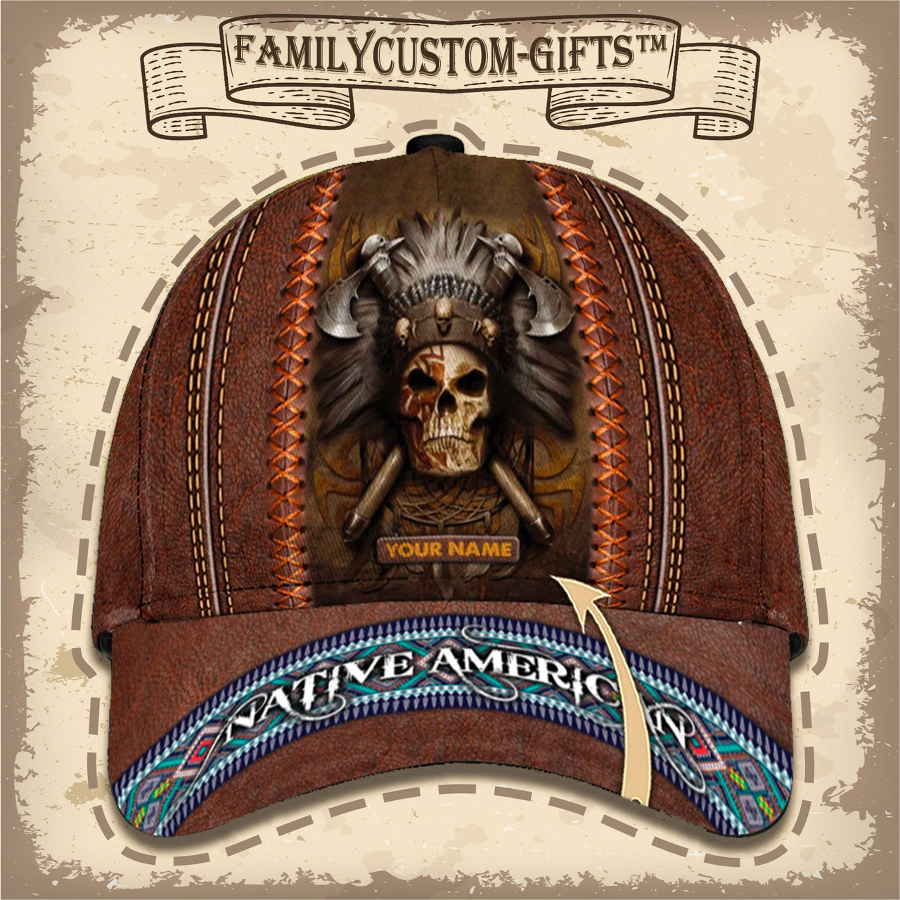 Native American Chief Skull Custom Hats for Men & Women 3D Prints Personalized Baseball Caps