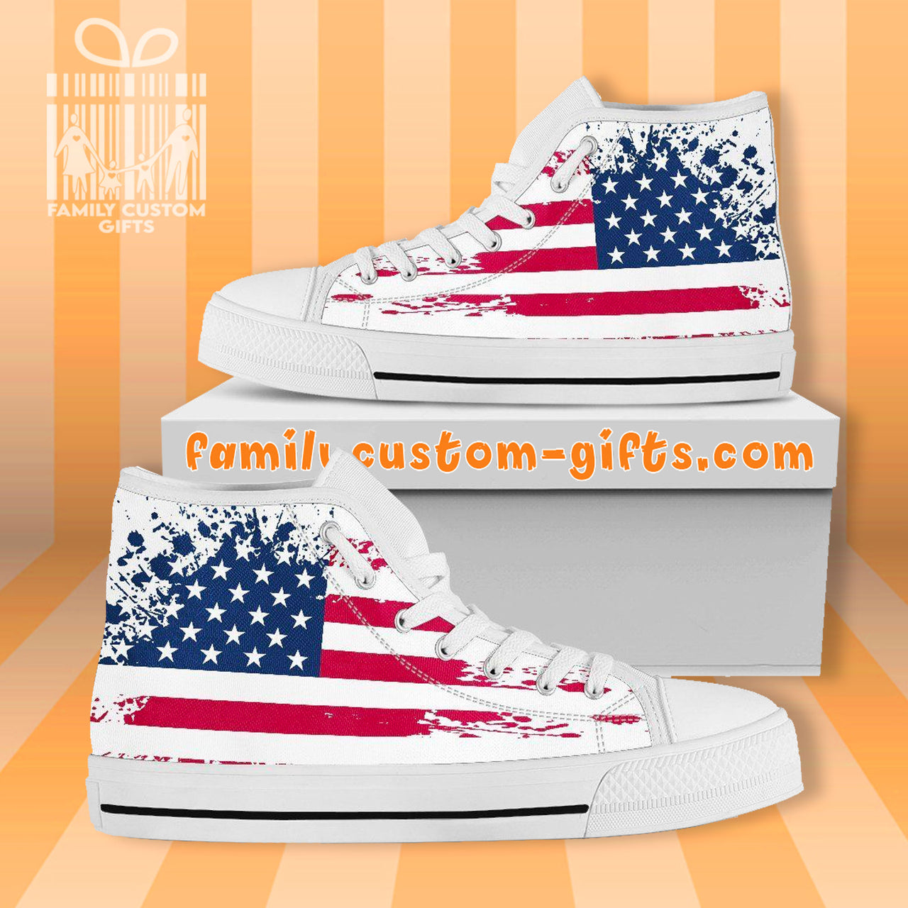 American Flag Retro Grunge High Top Canvas Shoes for Men Women 3D Prints Fashion Sneakers