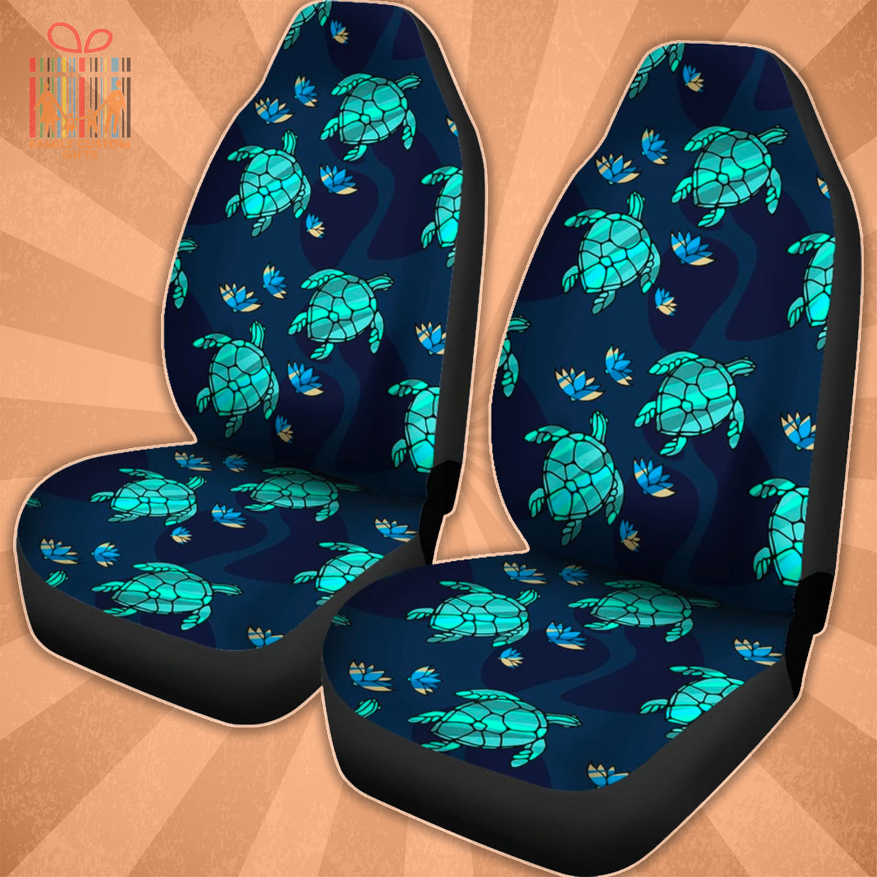 Custom Car Seat Cover Colorful Sea Turtle Print Seat Covers for Cars
