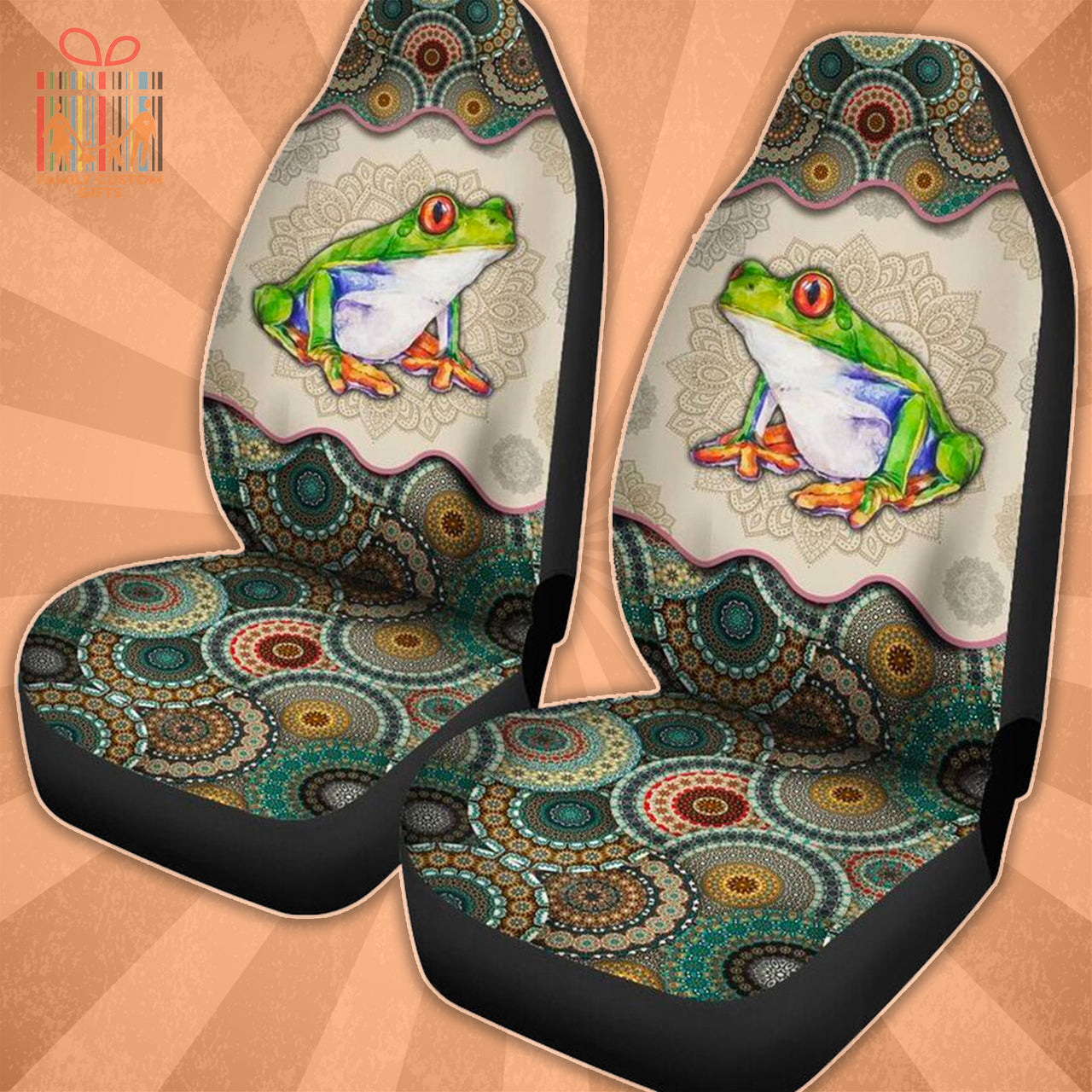 Custom Car Seat Cover Frogs Bohemian Vintage Mandala Seat Covers for Cars