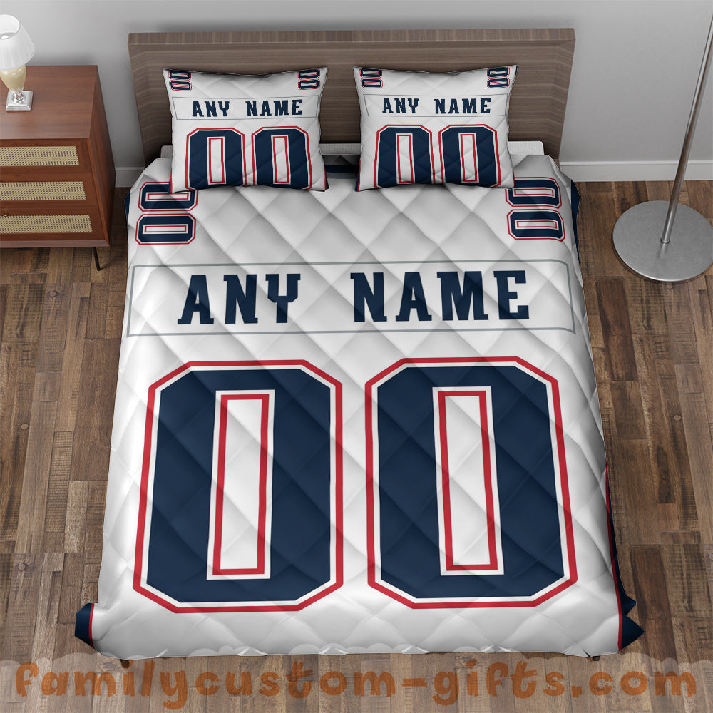 Custom Quilt Sets New England Jersey Personalized Football Premium Quilt Bedding for Men Women