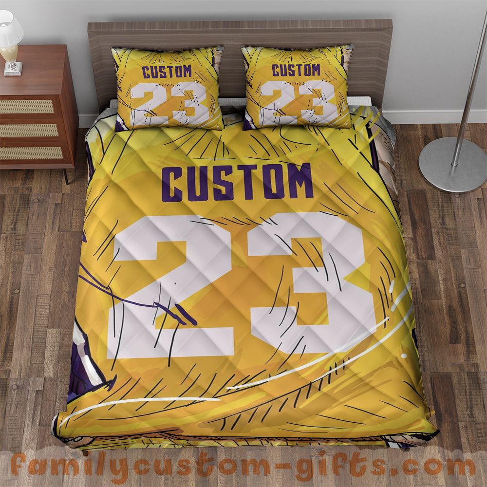 Custom Quilt Sets Los Angeles Jersey Personalized Basketball Premium Quilt Bedding for Men Women