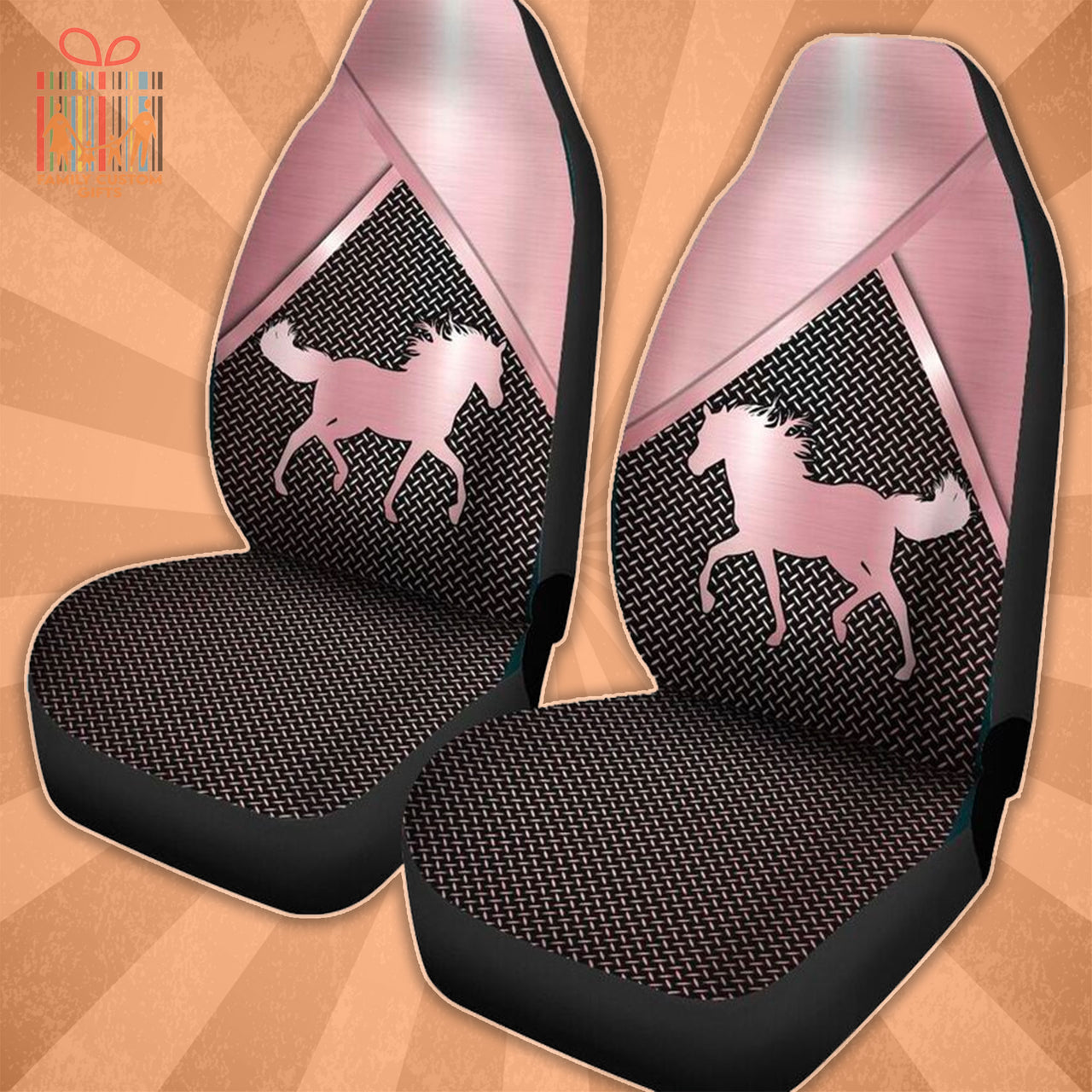 Custom Car Seat Cover Horse Pink 3D Silver Metal Seat Covers for Cars