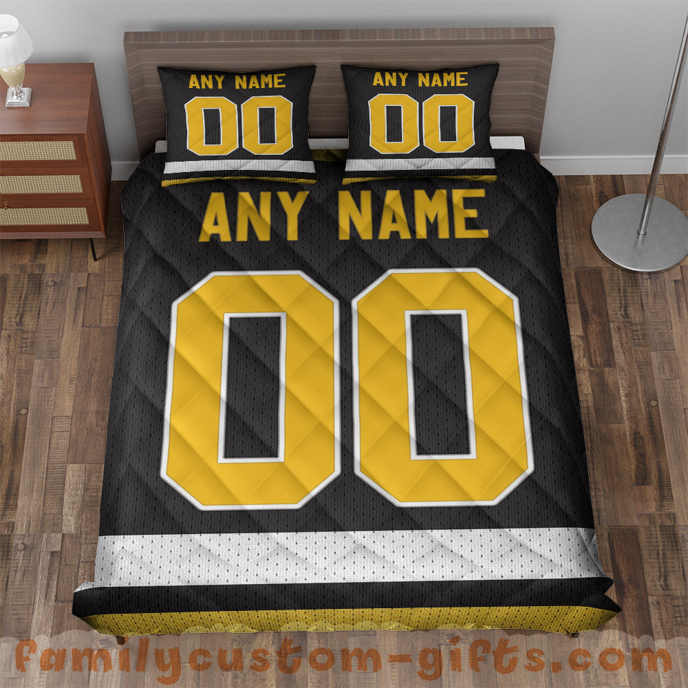 Custom Quilt Sets Pittsburgh Jersey Personalized Ice Hockey Premium Quilt Bedding for Men Women