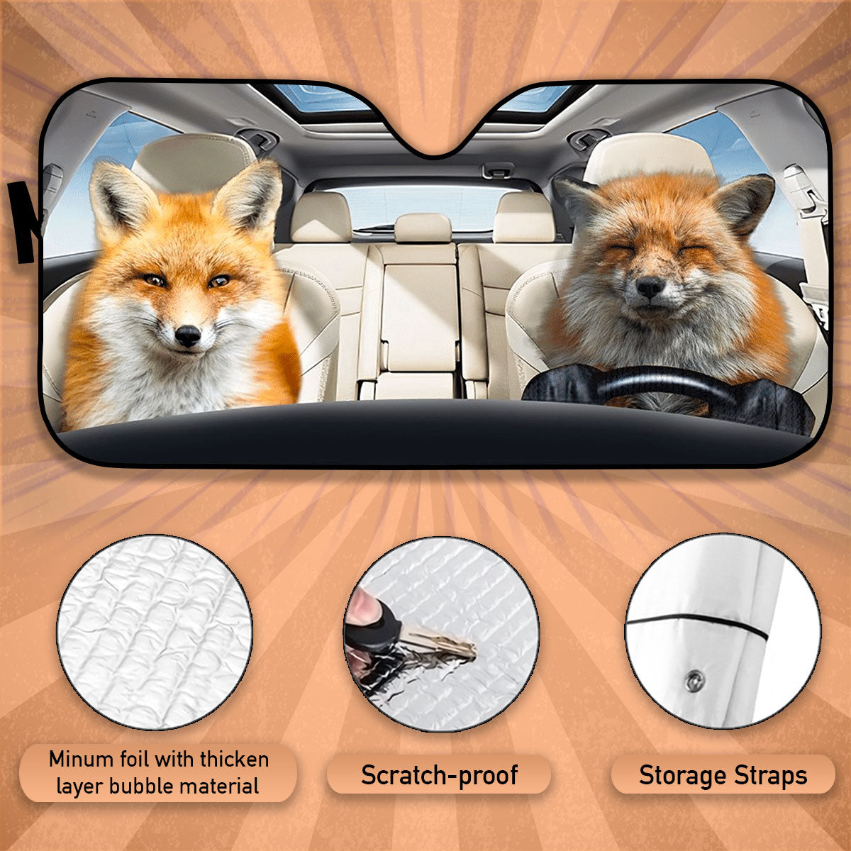 Custom Windshield Sun Shade for Car Cute Fox Driver Car Sun Shade - Car Accessory