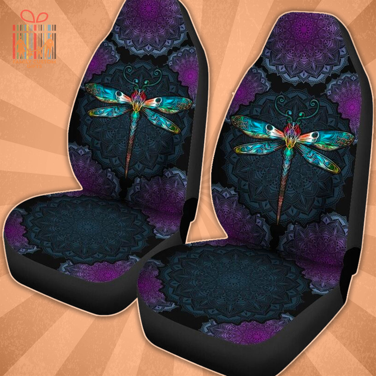 Custom Car Seat Cover Dragonfly Bohemian Vintage Mandala Pattern Seat Covers for Cars