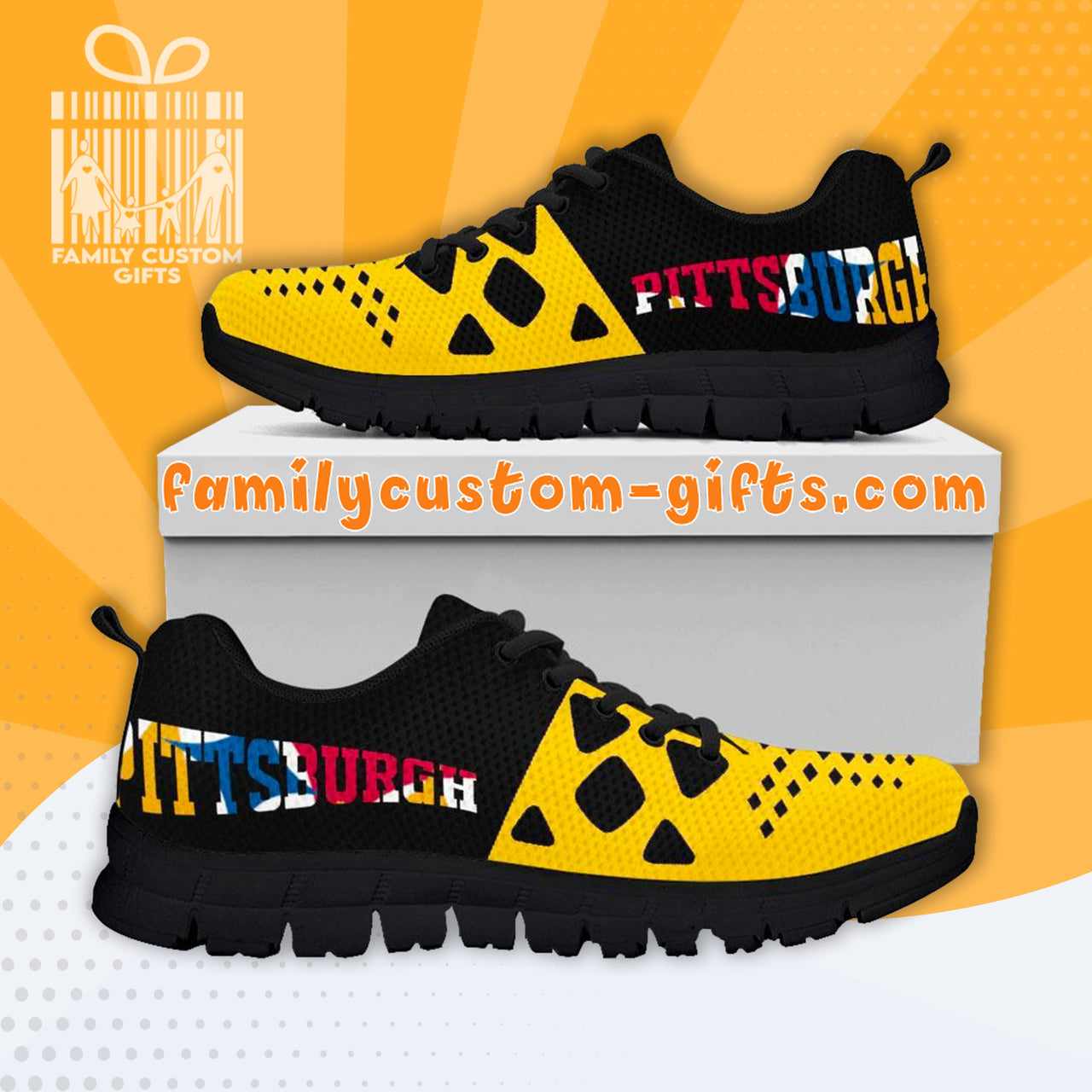 Familycustom Gifts, Pittsburgh Custom Shoes for Men Women 3D Print Fashion Sneaker Gifts for Her Him, Men's Sneakers White / US11 (EU45)