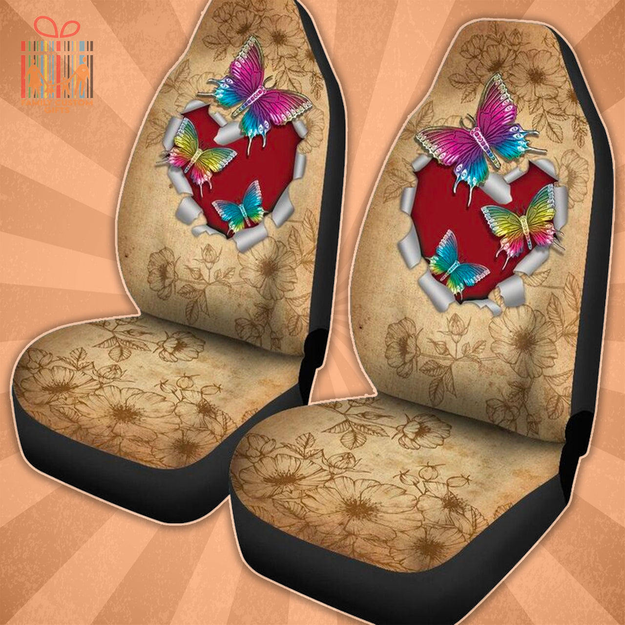 Custom Car Seat Cover Butterfly Ripped Heart Vintage Seat Covers for Cars