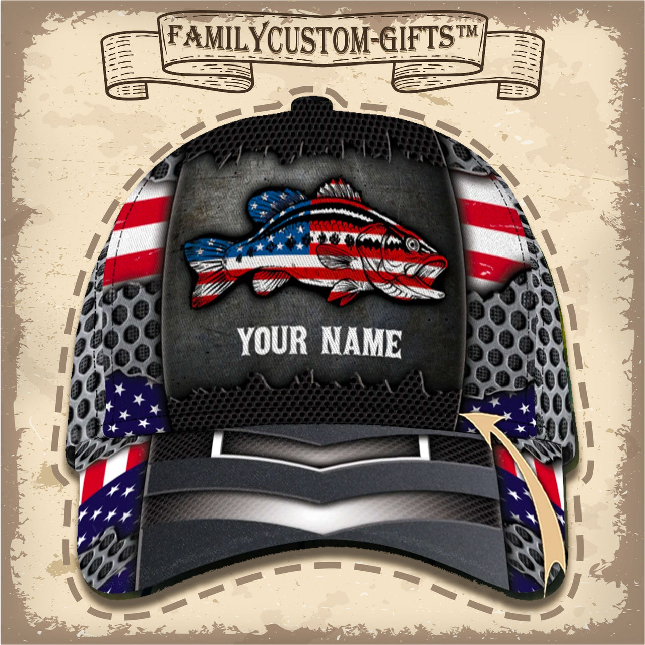 Fishing American Flag Vintage Custom Hats for Men & Women 3D Prints Personalized Baseball Caps