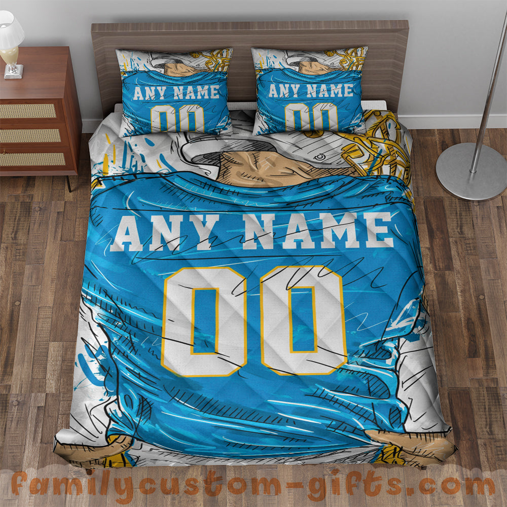 Custom Quilt Sets Los Angeles Jersey Personalized Football Premium Quilt Bedding for Men Women