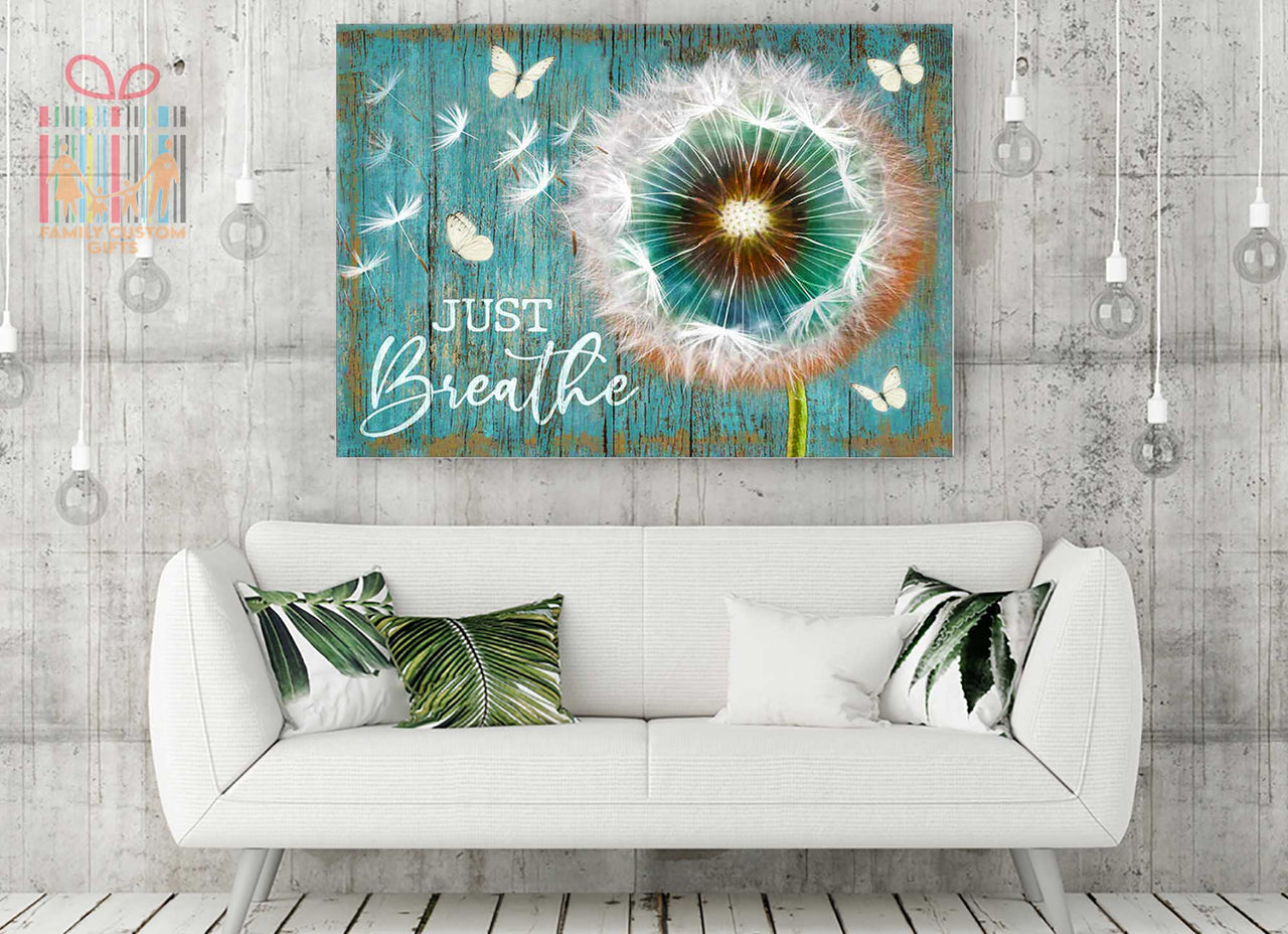 Custom Canvas Print Wall Art Dandelion and Butterfly Just Breathe Canvas Art - Matte Canvas (1.25")
