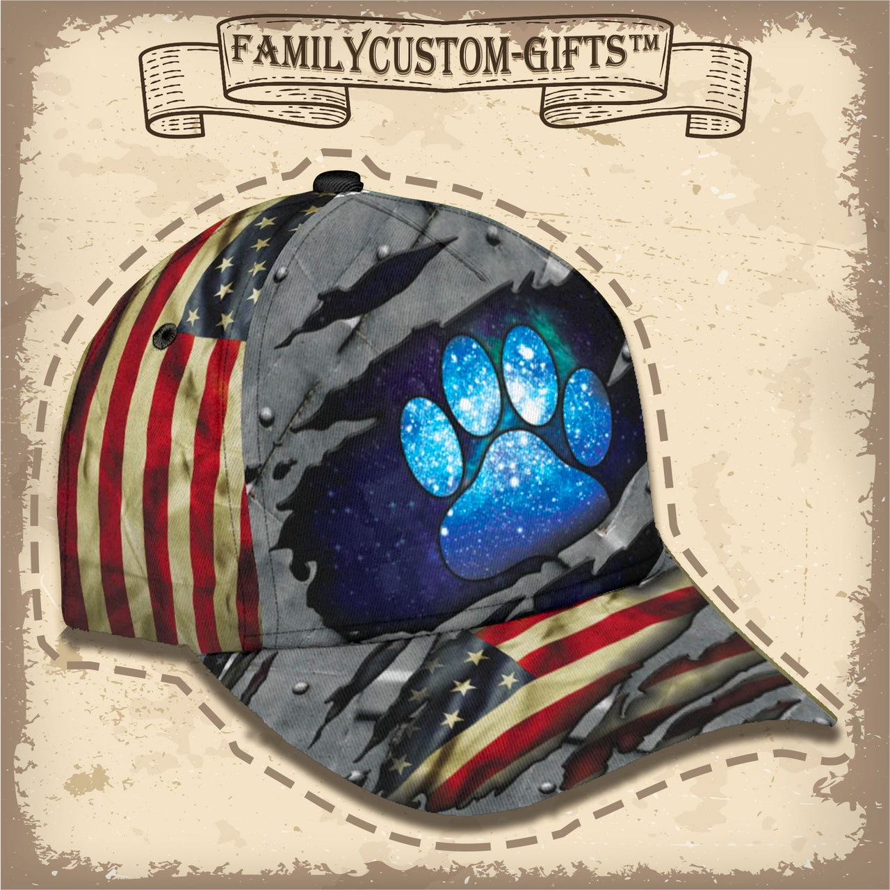 Dog Paw American Flag Custom Hats for Men & Women 3D Prints Personalized Baseball Caps