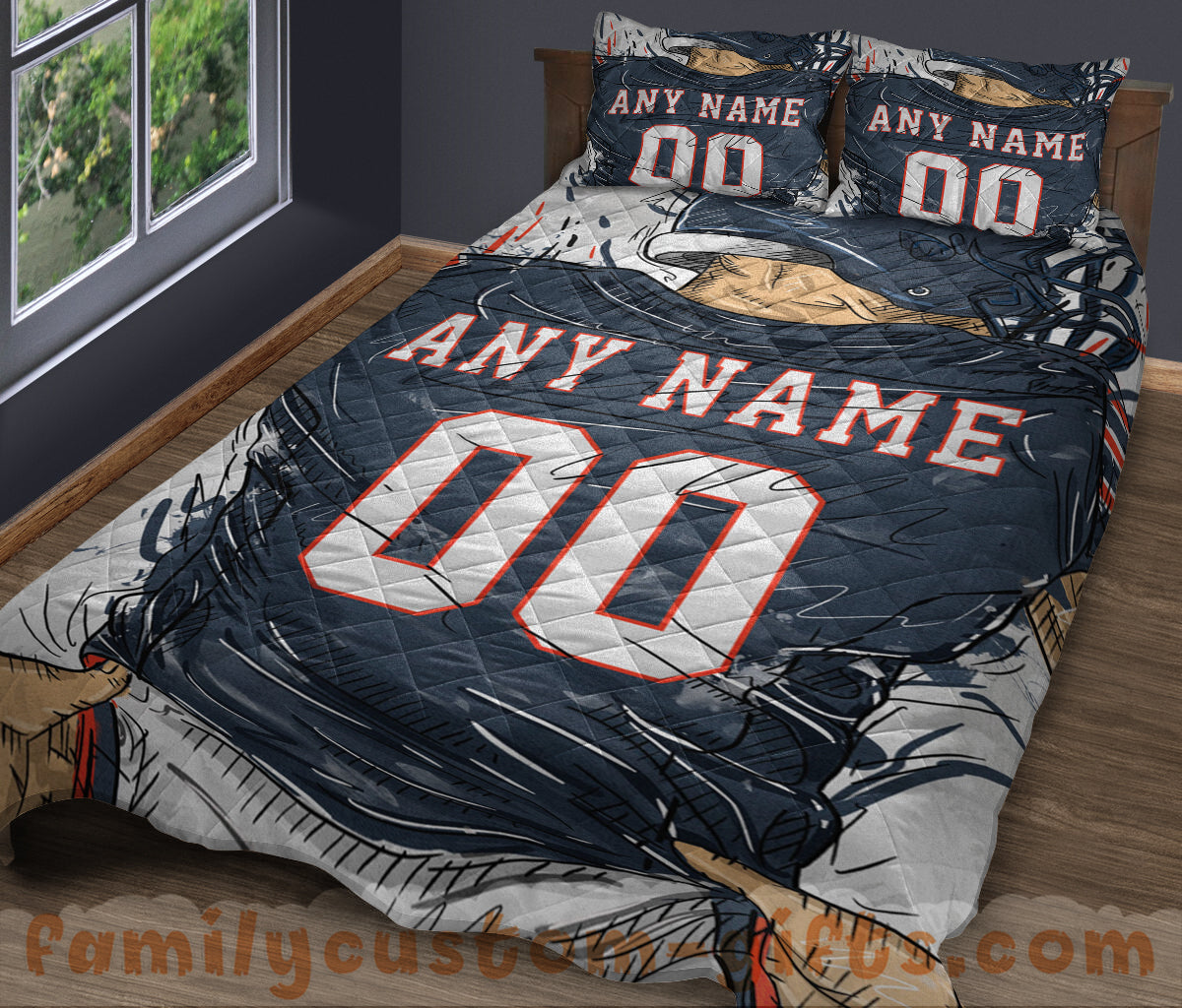 Custom Quilt Sets Chicago Jersey Personalized Football Premium Quilt Bedding for Boys Girls Men Women